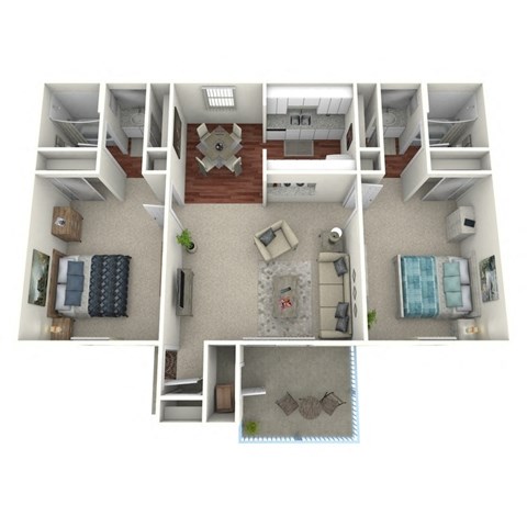 Floor plan for 2 beds, 2 baths, 970 sqft